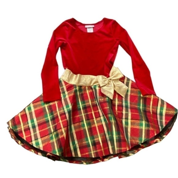 BONNIE JEAN Big Girls Long Sleeve Velvet Bodice
Plaid Sparkle Skirt Dress 4/4T - Picture 4 of 9